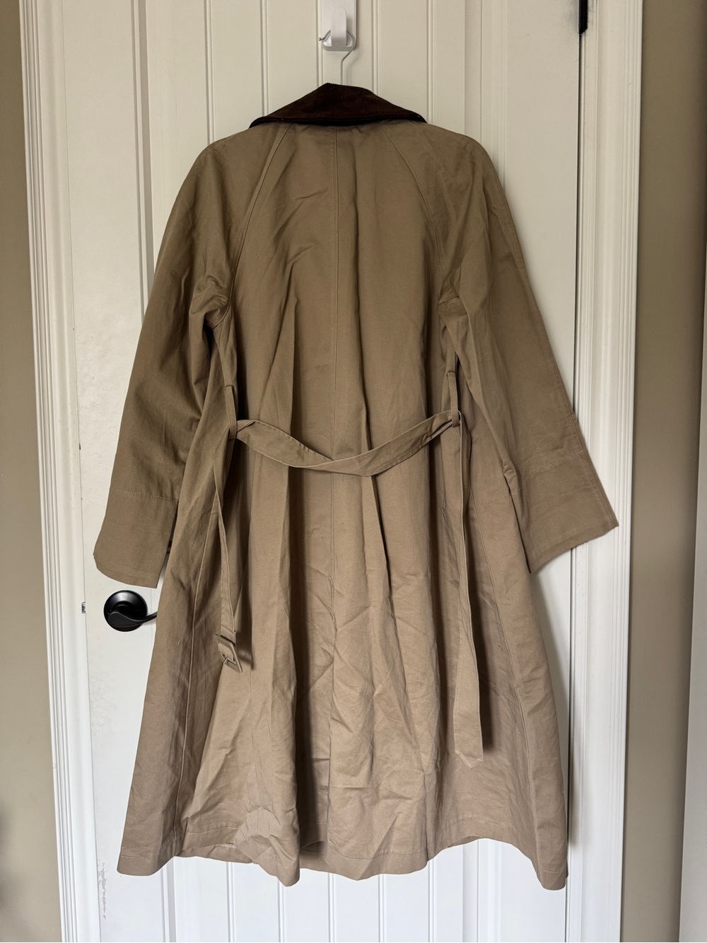 HEARTLOOM Khaki Single-Breasted Belted Trench Coat with Corduroy & Plaid Detail - Picture 11 of 12